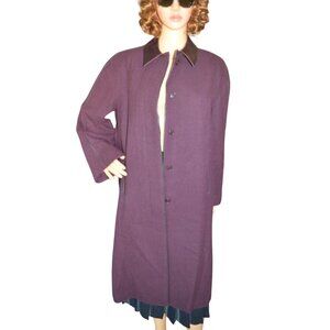 Vintage Plum Purple Wool Cashmere Blend Trench Coat Leather Trim Women's Size 6